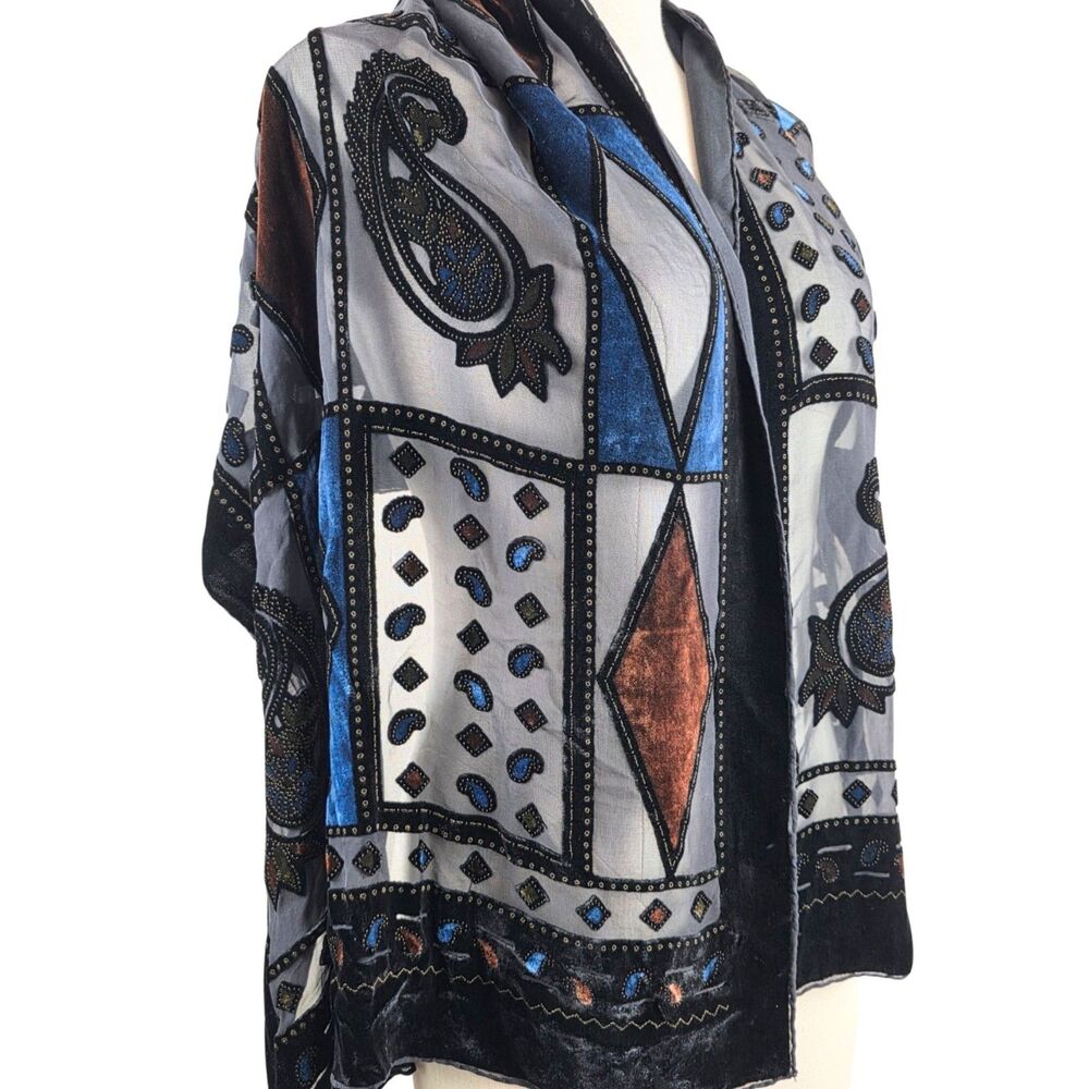 Velvet Burnout Silk Blend Scarf Whimsigoth Witchy Gothic Paisley Rectangle Boho
